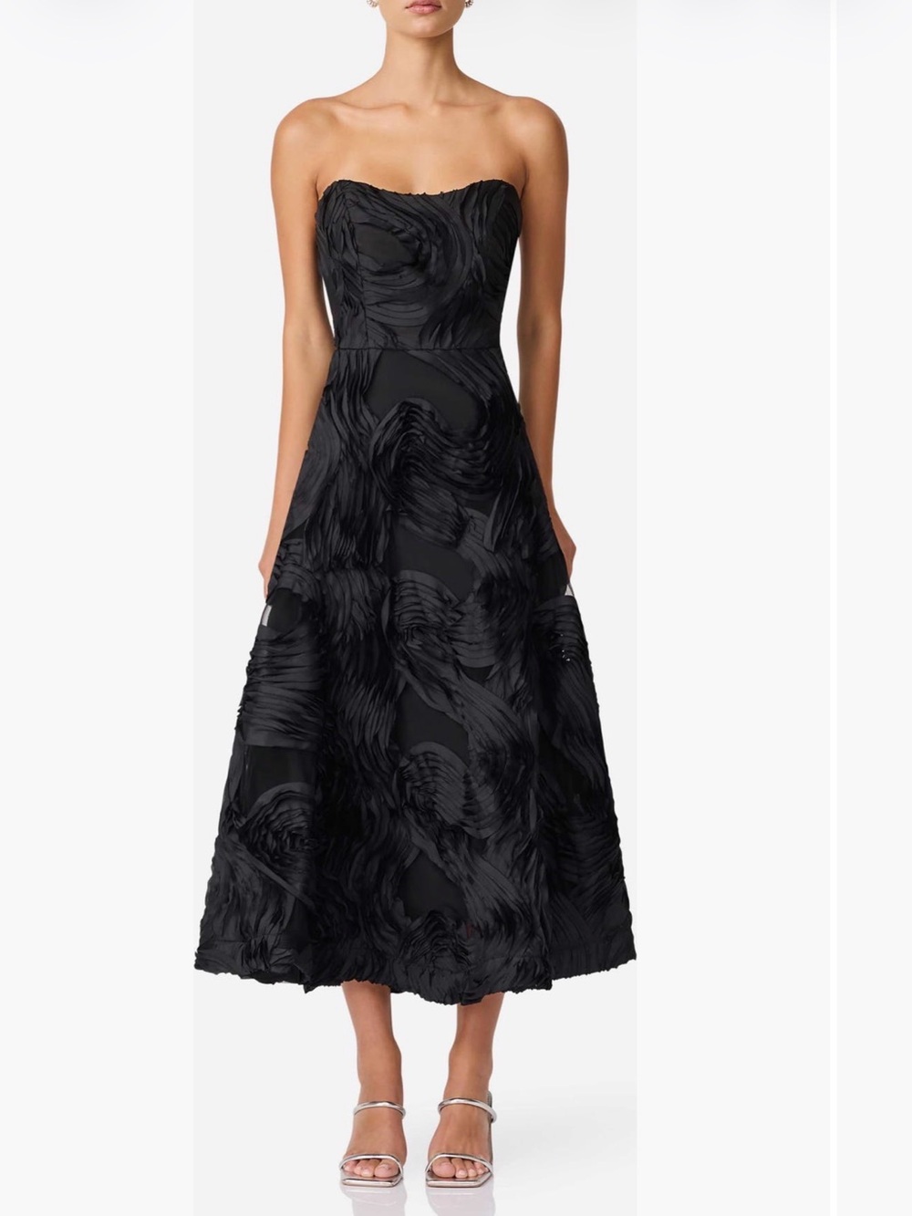 Strapless Textured A-Line Evening Dress - Black